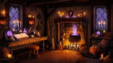 Cozy Witch Cottage - Halloween Ambience with Firep...