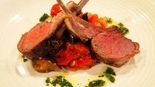 Roasted rack of lamb with ratatouille and mint per...