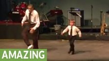 Tap dance showdown between toddler and seasoned pr...