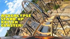 Riding Apocalypse Stand Up Roller Coaster at Six F...