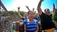 Riding Twisted Timbers AWESOME Roller Coaster at K...